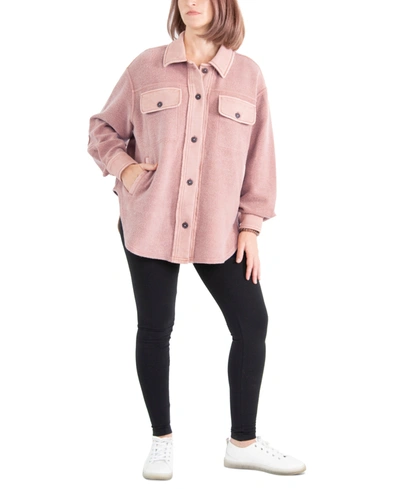 Shop Black Tape Fuzzy Elbow Patch Shacket In Vintage Pink Wash