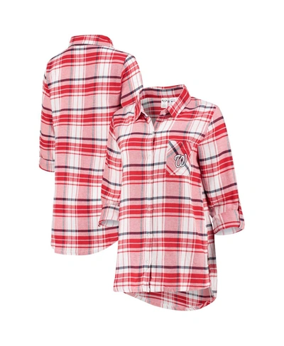 Shop Concepts Sport Women's Red, Navy Washington Nationals Accolade Flannel Nightshirt In Red/navy