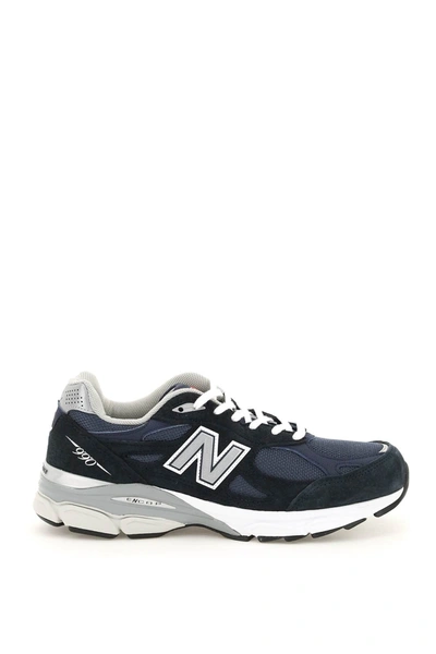Shop New Balance Mesh And Suede Leather 990v3 Sneakers In Blue
