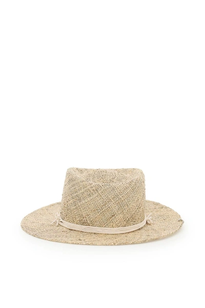 Shop Ruslan Baginskiy Pierced Gambler Hat With Chain In Beige