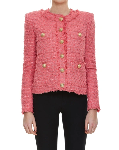 Shop Balmain Tweed Jacket In Pink