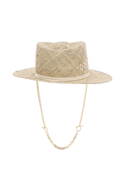 Shop Ruslan Baginskiy Pierced Gambler Hat With Chain In Natural Straw (beige)
