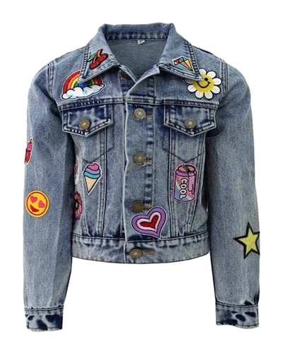 Lola + The Boys Girls' All About The Patch Cropped Denim Jacket - Little Kid, Big Kid In Blue
