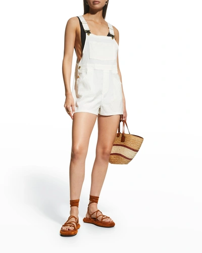 Shop Weworewhat Short Linen-blend Short Overalls In Off White Multi