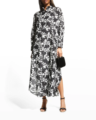 Shop Adam Lippes Floral-print Voile Maxi Caftan Dress In Black Ikat