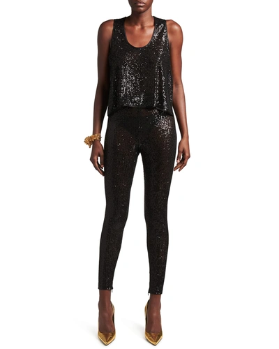 Shop Tom Ford Sequined Scoop-neck Tank Top In Black