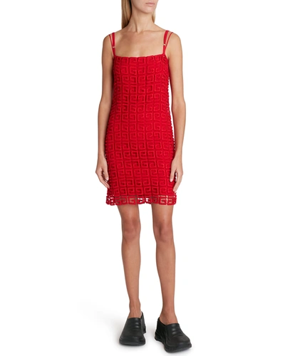 Shop Givenchy 4g Embroidered Mini Shift Dress In Red
