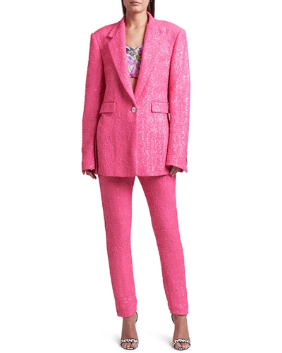 Shop Dolce & Gabbana Oversized Sequin Single-breasted Blazer In Pink 3