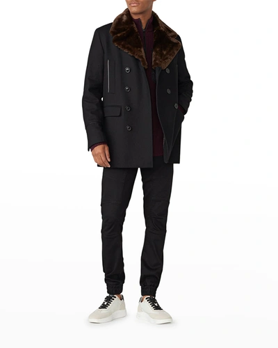 Shop Karl Lagerfeld Men's Wool Peacoat W/ Faux Fur Collar In Black Brown