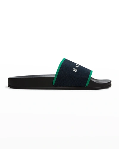 Shop Marni Men's Logo Rubber Pool Slide Sandals In Midnight/b