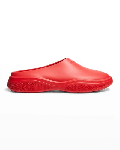 Shop Prada Men's Mellow Rubber Mules In Rosso