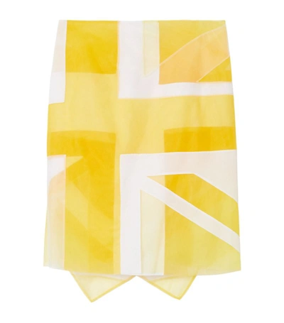 Shop Burberry Tulle-silk Flag Print Skirt In Yellow