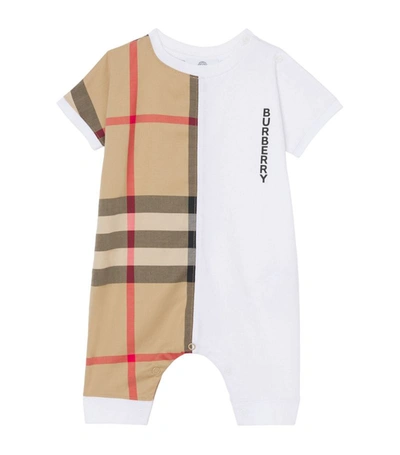 Shop Burberry Kids Check Panel Playsuit (1-18 Months) In White