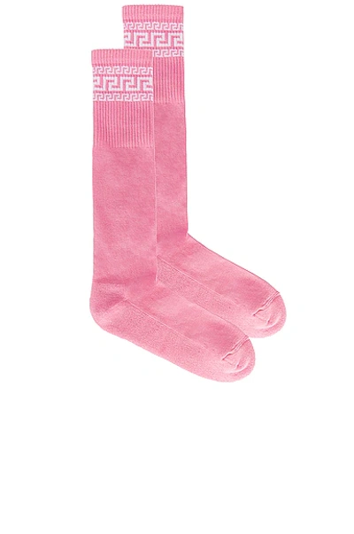 Shop Versace Greca Socks In Candy & Bianco