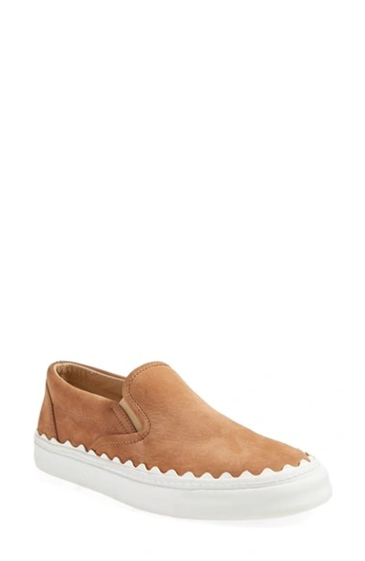 Chloé Kyle Scallop-edged Suede Slip-on Trainers In Pink Suede