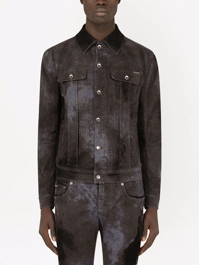 Shop Dolce & Gabbana Acid-wash Denim Jacket In Black
