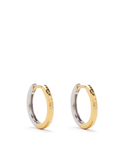 Dower & Hall 9kt Yellow Gold And Silver Medium Reversible Diamond Huggie Hoops In Gold