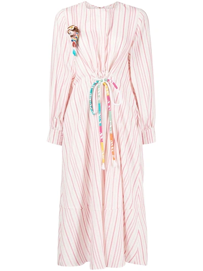 Shop Mira Mikati Striped Midi Dress In Pink