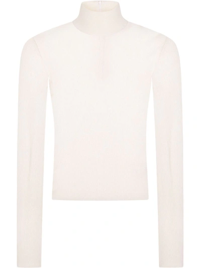 Shop Dolce & Gabbana Ribbed Long-sleeve Knit Top In White