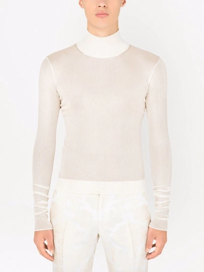 Shop Dolce & Gabbana Ribbed Long-sleeve Knit Top In White