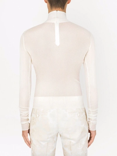 Shop Dolce & Gabbana Ribbed Long-sleeve Knit Top In White