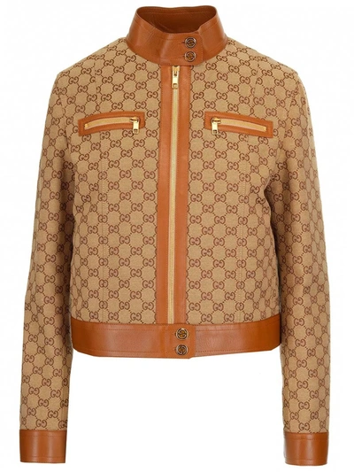 Shop Gucci Gg Motif Jacket In Beige