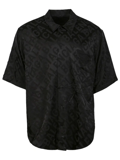 Shop Balenciaga Tonal Logo Short-sleeve Shirt In Black