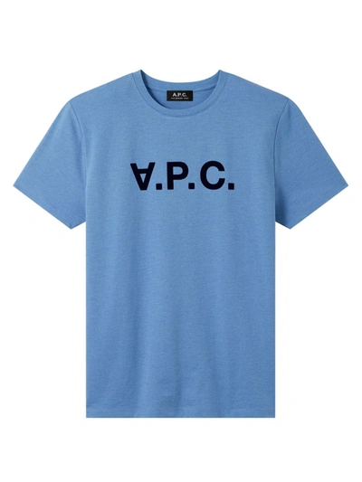 Shop Apc Logo Cotton-blend T-shirt In Blue Acier