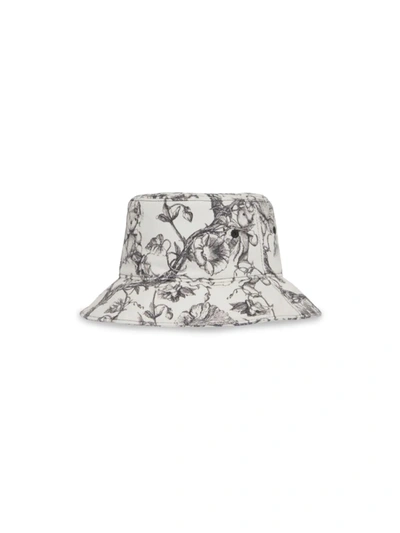 Shop Burberry Floral-print Denim Bucket Hat In Black White