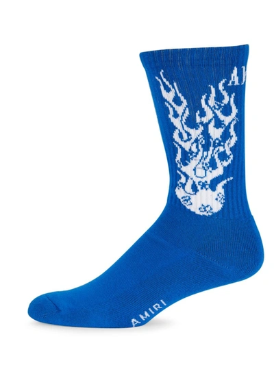 Shop Amiri Men's Flames Calf Socks In Blue