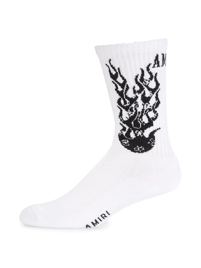 Shop Amiri Men's Flames Calf Socks In White
