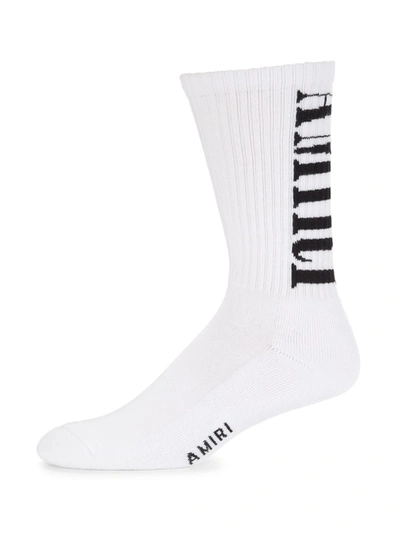 Shop Amiri Men's Vertical Logo Calf Socks In White