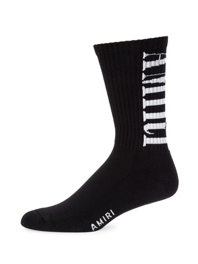 Shop Amiri Vertical Logo Calf Socks In Black