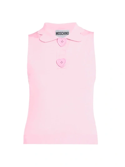 Shop Moschino Women's Rib-knit Heart Button Top In Pink