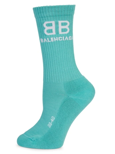 Shop Balenciaga Women's Bb Logo Tennis Socks In Mint White