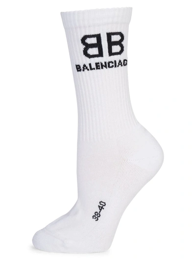 Shop Balenciaga Women's Bb Logo Tennis Socks In White Black