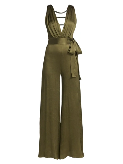 Shop Adriana Iglesias Women's Aneta Silk Jacquard Jumpsuit In Army Green