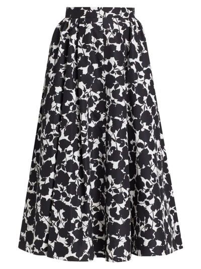 Shop Michael Kors Floral Silk & Cotton Circle Skirt In Large Shadow Floral Black White