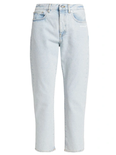 Shop Off-white Women's Diag Straight-leg Mid-rise Jeans In Light Blue White