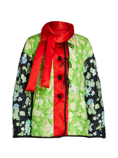 Shop Meryll Rogge Colorblock Floral Quilted Jacket In Apple Green
