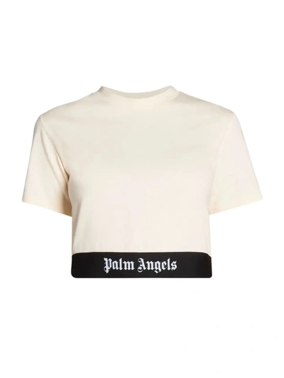 Shop Palm Angels Women's Logo-trim Cropped Tee In White Black