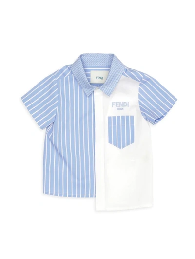 Shop Fendi Baby Boy's Half-striped Logo Shirt In Blue