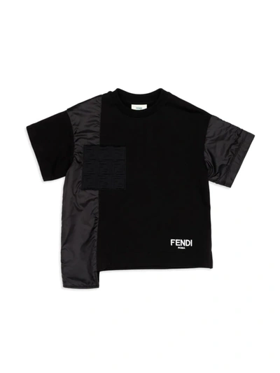 Shop Fendi Little Boy's & Boy's Asymmetric Embossed Logo T-shirt In Black
