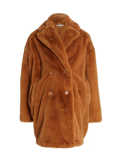 Shop Emilia George Annabette Faux Fur Pea Coat In Brown