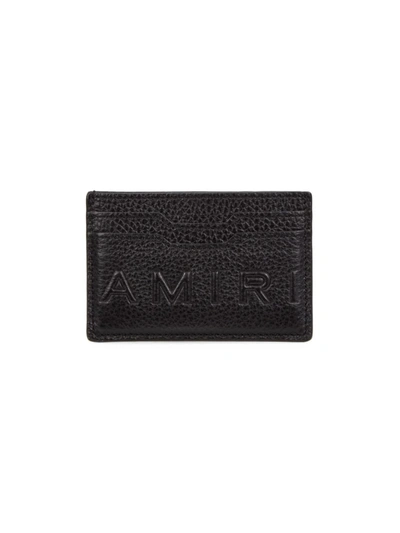 Shop Amiri Men's Logo Pebbled Leather Cardholder In Black