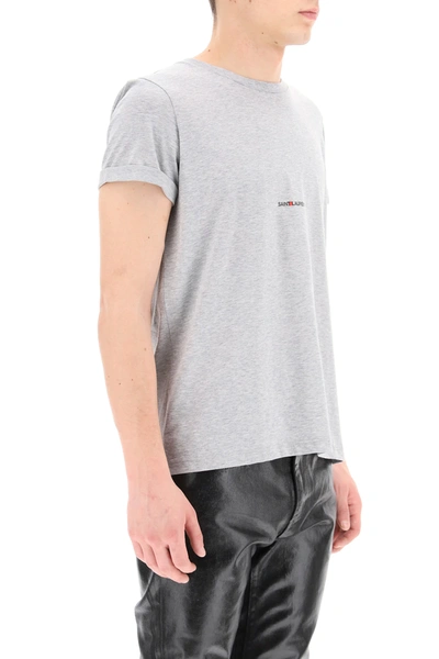 Shop Saint Laurent Logo Print T-shirt In Grey