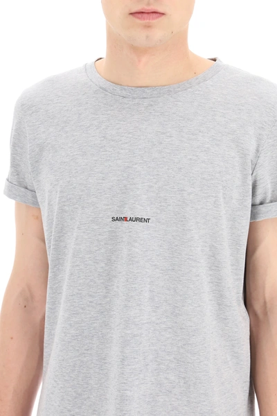 Shop Saint Laurent Logo Print T-shirt In Grey