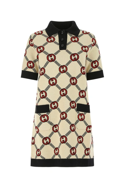 Shop Gucci Embroidered Stretch Wool Blend Reversibile Polo Dress Printed  Donna M