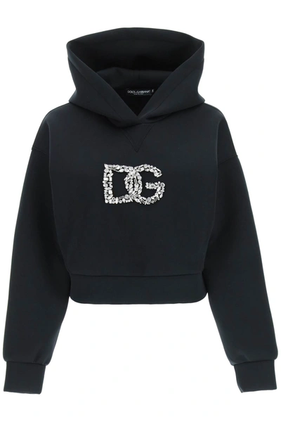 Shop Dolce & Gabbana Sweatshirt With Crystal Dg Logo In Nero (black)