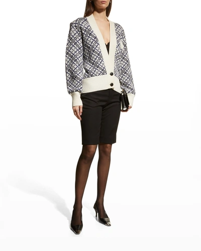 Shop Saint Laurent Check Cropped Cardigan In Nat-multi